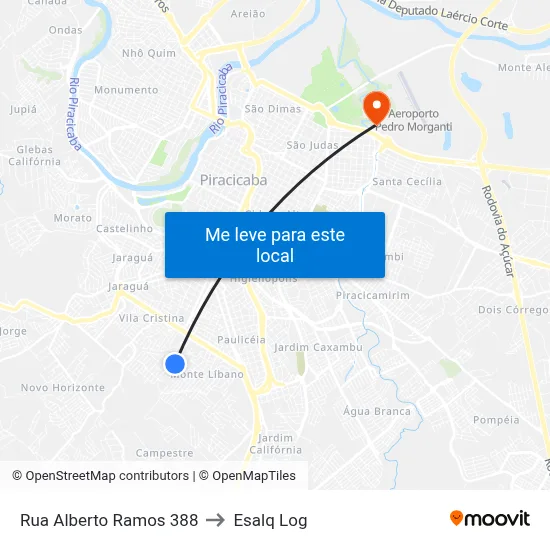 Rua Alberto Ramos 388 to Esalq Log map