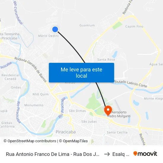 Rua Antonio Franco De Lima - Rua Dos Jacarandás to Esalq Log map