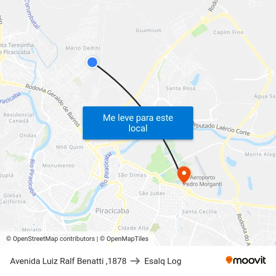 Avenida Luiz Ralf Benatti ,1878 to Esalq Log map