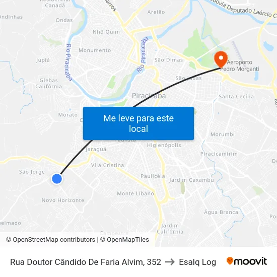 Rua Doutor Cândido De Faria Alvim, 352 to Esalq Log map