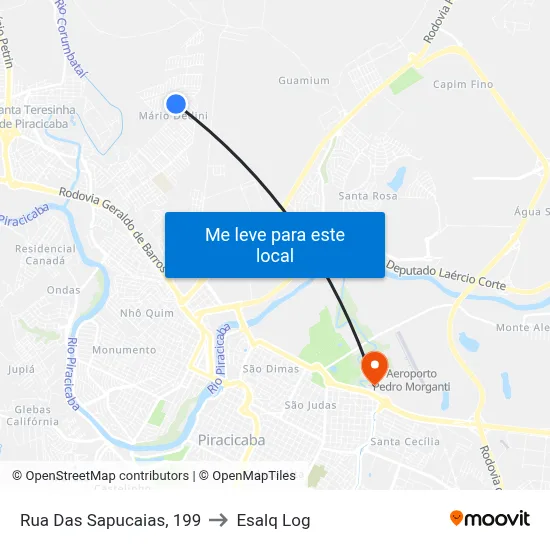 Rua Das Sapucaias, 199 to Esalq Log map