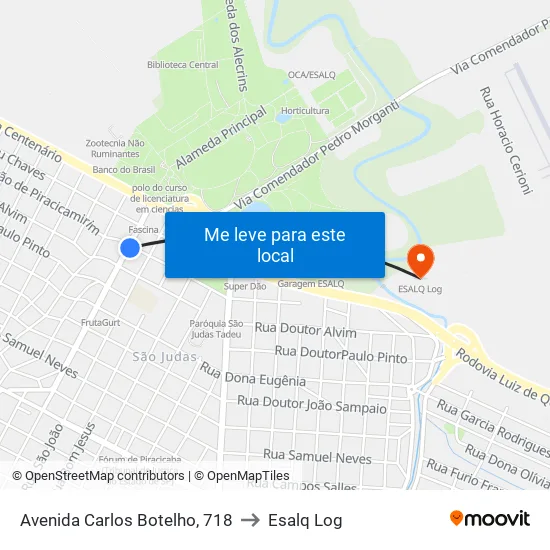 Avenida Carlos Botelho, 718 to Esalq Log map