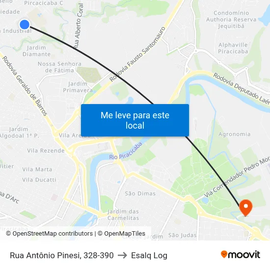 Rua Antônio Pinesi, 328-390 to Esalq Log map