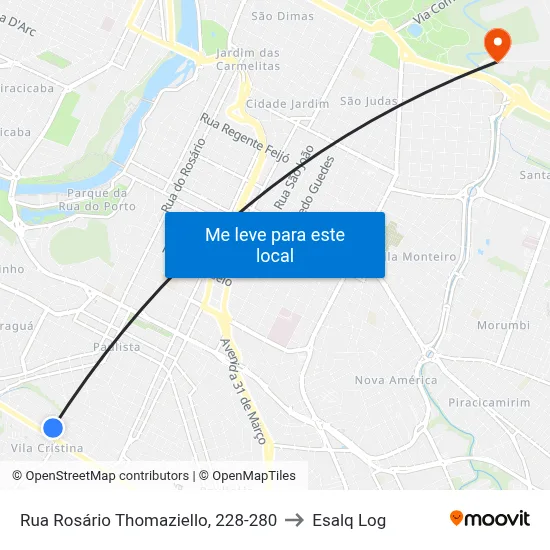Rua Rosário Thomaziello, 228-280 to Esalq Log map