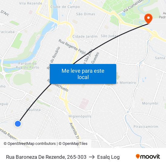 Rua Baroneza De Rezende, 265-303 to Esalq Log map