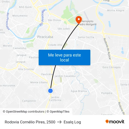 Rodovia Cornélio Pires, 2500 to Esalq Log map