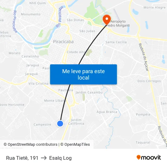 Rua Tietê, 191 to Esalq Log map