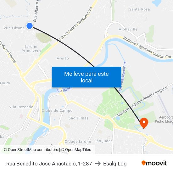 Rua Benedito José Anastácio, 1-287 to Esalq Log map