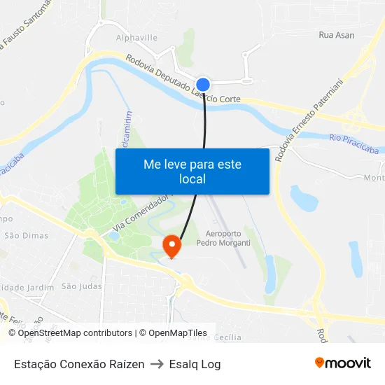 Estação Conexão Raízen to Esalq Log map