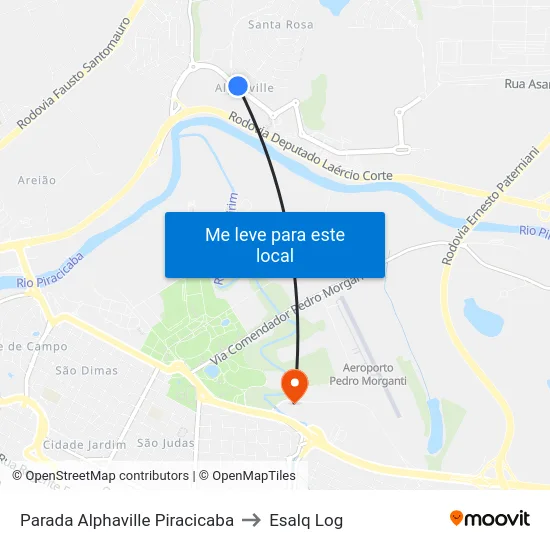 Parada Alphaville Piracicaba to Esalq Log map