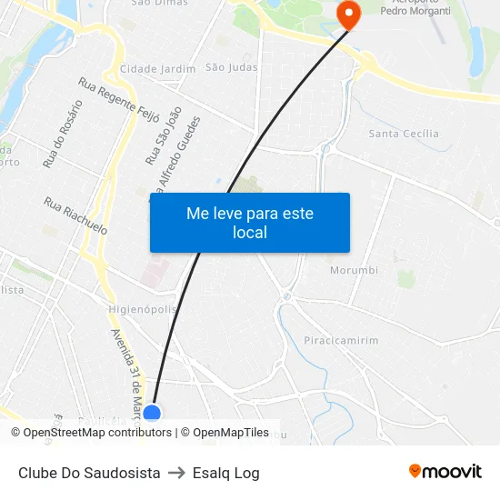 Clube Do Saudosista to Esalq Log map