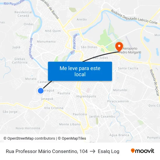 Rua Professor Mário Consentino, 104 to Esalq Log map