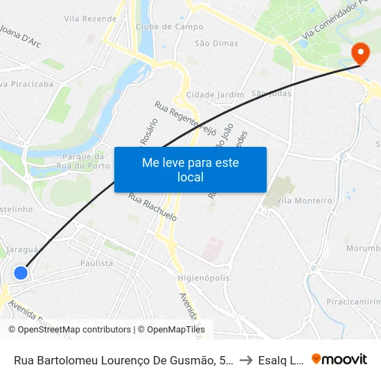 Rua Bartolomeu Lourenço De Gusmão, 57-65 to Esalq Log map