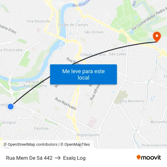 Rua Mem De Sá 442 to Esalq Log map