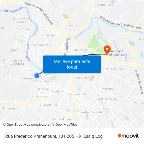 Rua Frederico Krahenbuhl, 181-205 to Esalq Log map