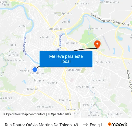Rua Doutor Otávio Martins De Toledo, 494-498 to Esalq Log map
