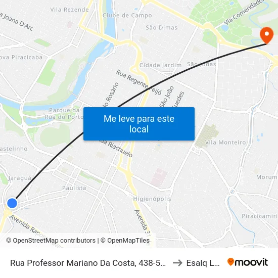 Rua Professor Mariano Da Costa, 438-506 to Esalq Log map