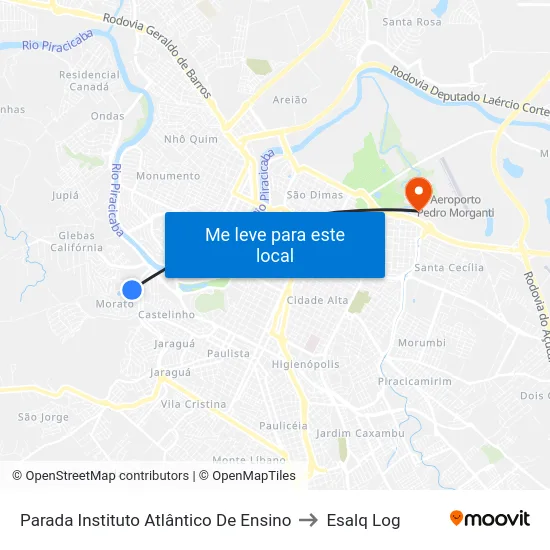Parada Instituto Atlântico De Ensino to Esalq Log map