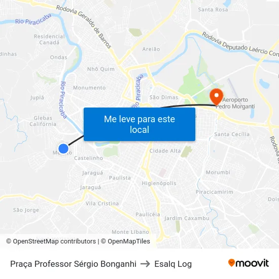 Praça Professor Sérgio Bonganhi to Esalq Log map