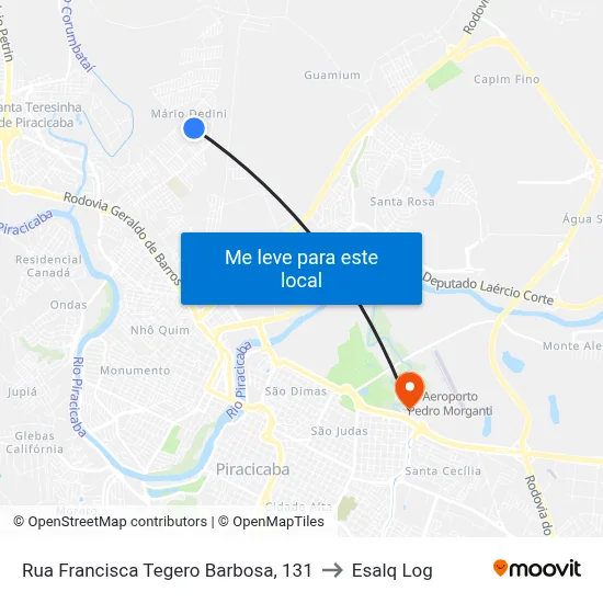 Rua Francisca Tegero Barbosa, 131 to Esalq Log map