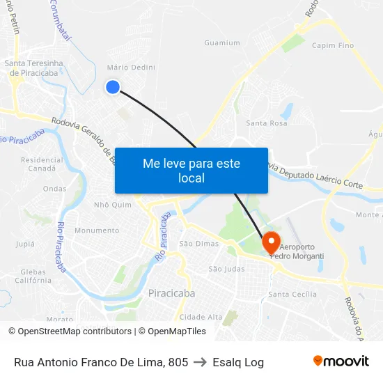 Rua Antonio Franco De Lima, 805 to Esalq Log map