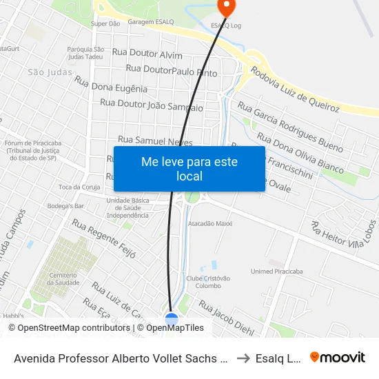 Avenida Professor Alberto Vollet Sachs 695 to Esalq Log map