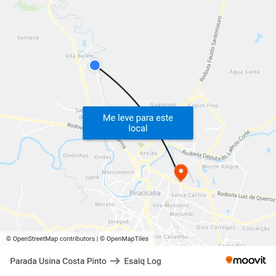 Parada Usina Costa Pinto to Esalq Log map