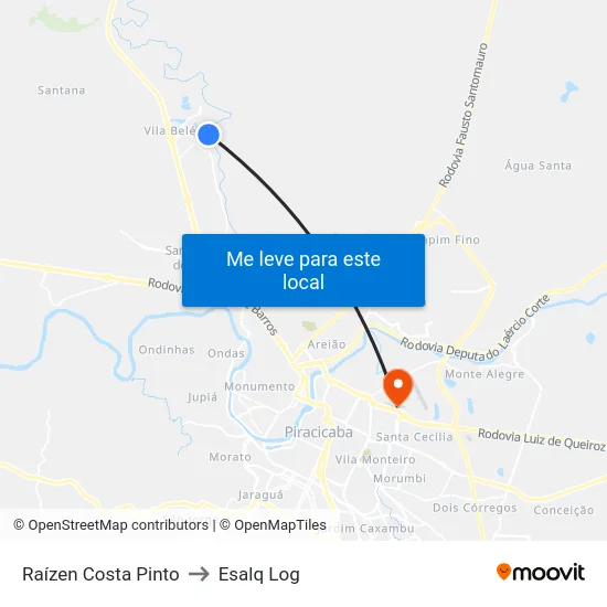 Raízen Costa Pinto to Esalq Log map