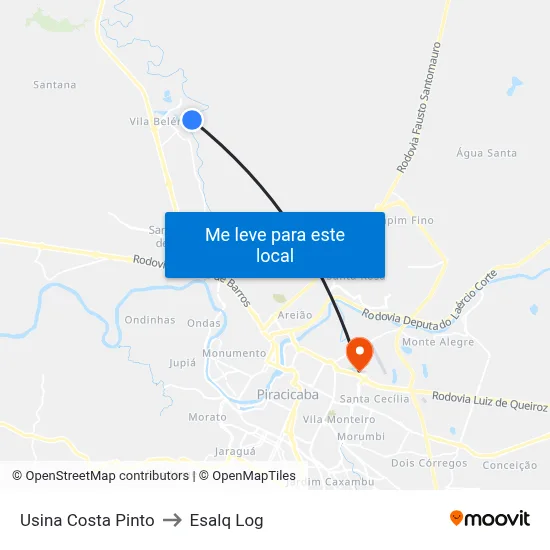 Usina Costa Pinto to Esalq Log map