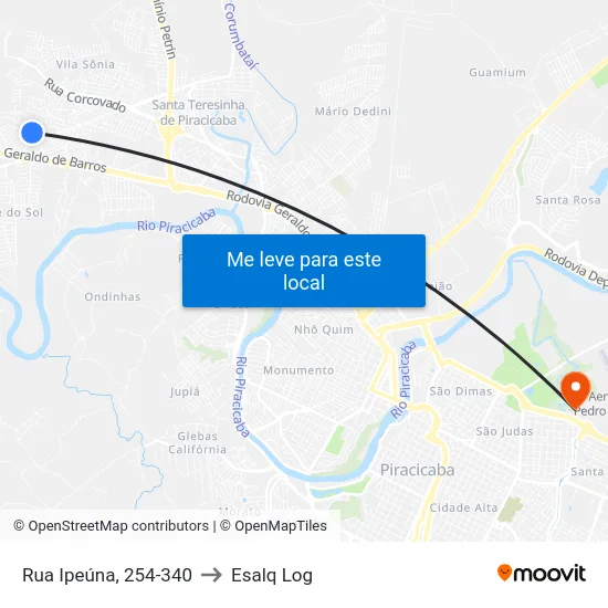 Rua Ipeúna, 254-340 to Esalq Log map