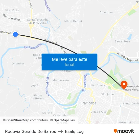 Rodovia Geraldo De Barros to Esalq Log map