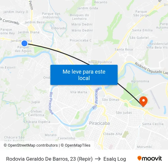 Rodovia Geraldo De Barros, 23 (Repir) to Esalq Log map