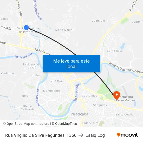 Rua Virgílio Da Silva Fagundes, 1356 to Esalq Log map