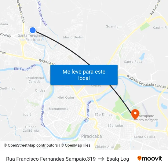 Rua Francisco Fernandes Sampaio,319 to Esalq Log map