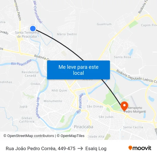 Rua João Pedro Corrêa, 449-475 to Esalq Log map