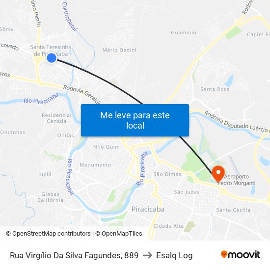 Rua Virgílio Da Silva Fagundes, 889 to Esalq Log map