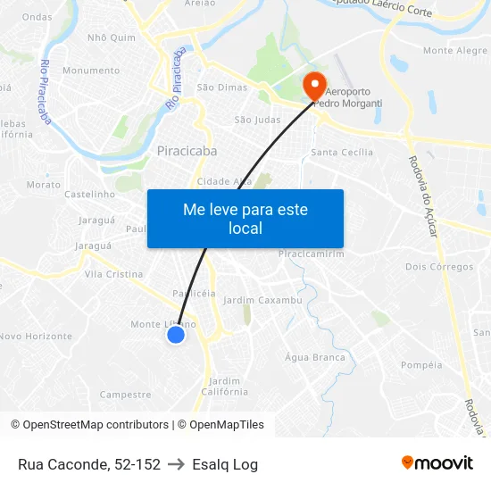 Rua Caconde, 52-152 to Esalq Log map