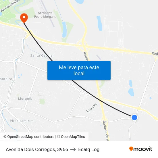 Avenida Dois Córregos, 3966 to Esalq Log map