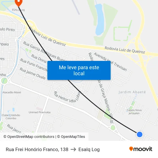Rua Frei Honório Franco, 138 to Esalq Log map