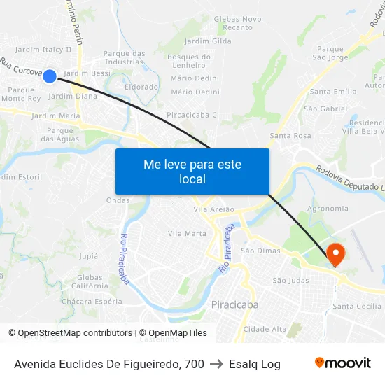 Avenida Euclides De Figueiredo, 700 to Esalq Log map