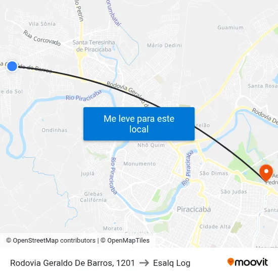 Rodovia Geraldo De Barros, 1201 to Esalq Log map