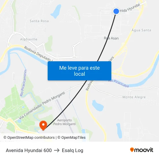 Avenida Hyundai 600 to Esalq Log map