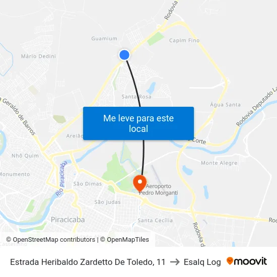 Estrada Heribaldo Zardetto De Toledo, 11 to Esalq Log map