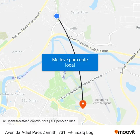 Avenida Adiel Paes Zamith, 731 to Esalq Log map