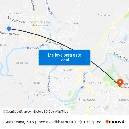 Rua Ipeúna, 2-16 (Escola Judith Moretti) to Esalq Log map