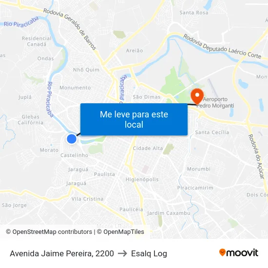 Avenida Jaime Pereira, 2200 to Esalq Log map