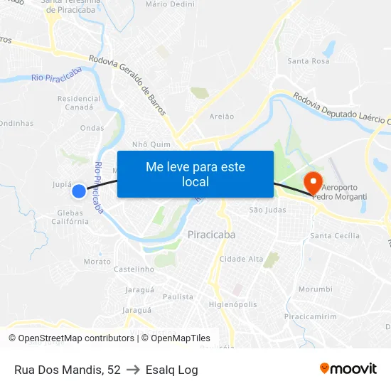 Rua Dos Mandis, 52 to Esalq Log map