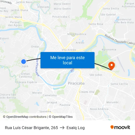 Rua Luís César Brigante, 265 to Esalq Log map
