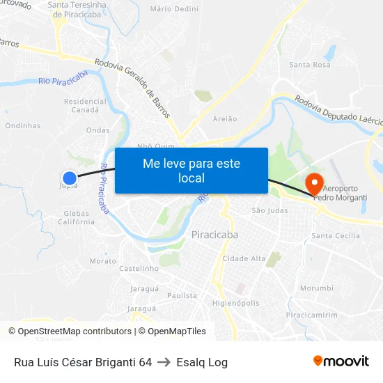 Rua Luís César Briganti 64 to Esalq Log map