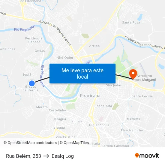 Rua Belém, 253 to Esalq Log map